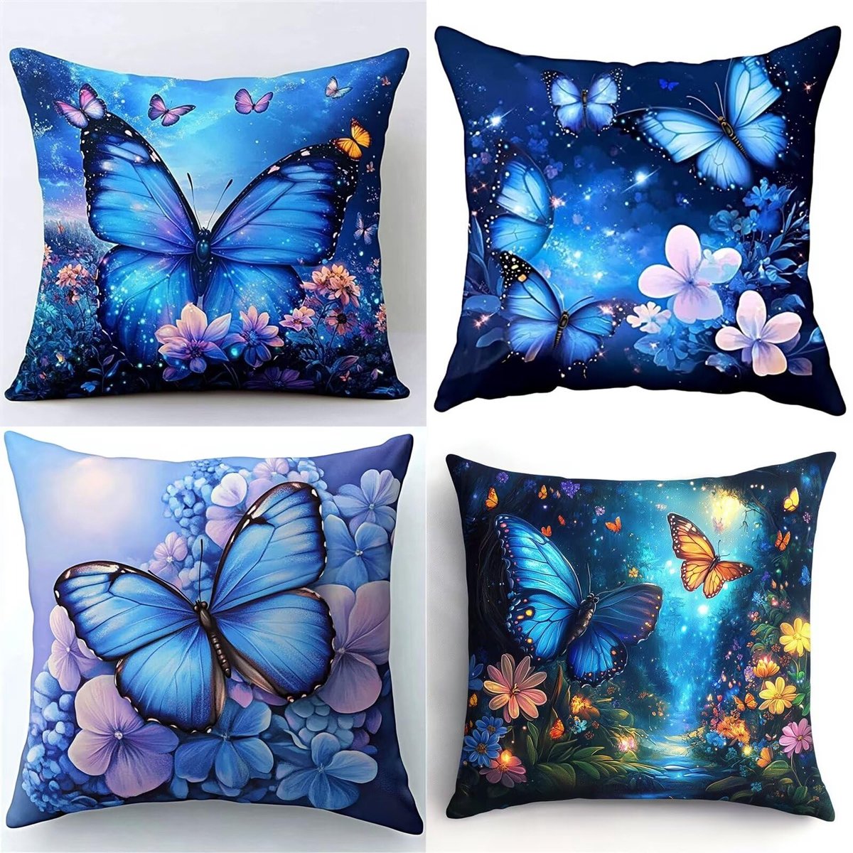 Set van 4 kussenslopen 30 x 30 cm, blauwe vlinder overtrek, bankkussen, moderne bankkussens, decoratieve kussenhoezen, zacht sierkussen, kunst decoratief kussen voor slaapkamer, woonkamer, bank,