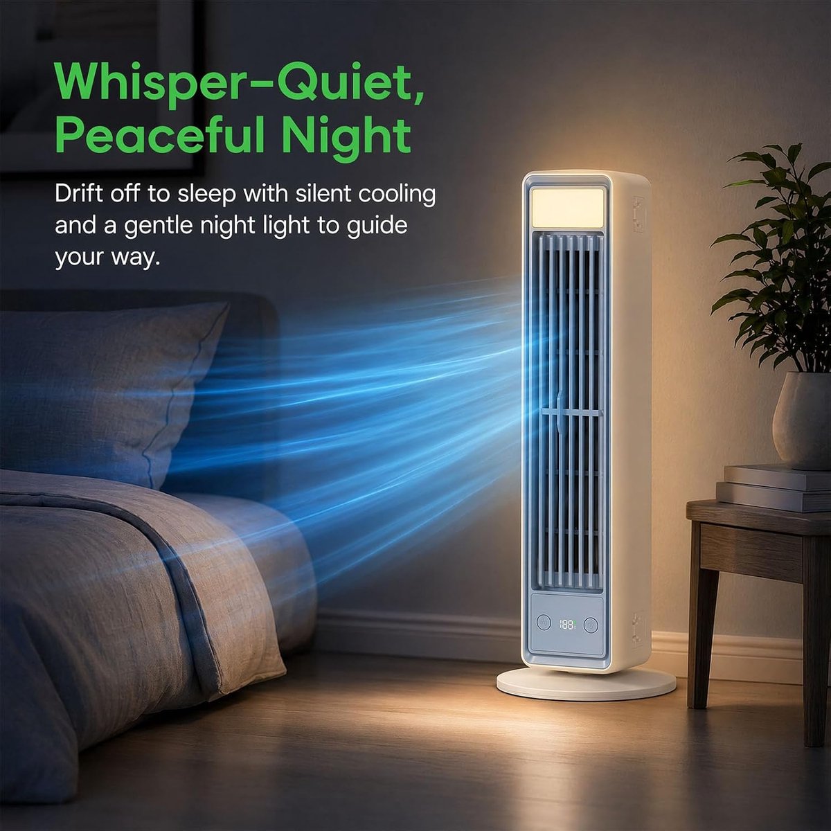 Bladloze Torenventilator - Torenventilator - Draagbare Mobiele Airco Cooler - Bladloos - Draaibaar Ventilator - 5 Snelheden - Met Afstandsbediening - Luchtstroom - Stil Compact - Mobiele Airco - Compacte Airconditioner Voor een Goede Nachtrust - Wit – foto 4