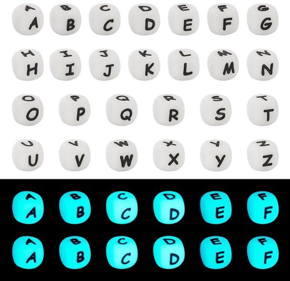 Golden crown - Siliconen Letterkralen - Glow in the Dark - 52 Stuks
