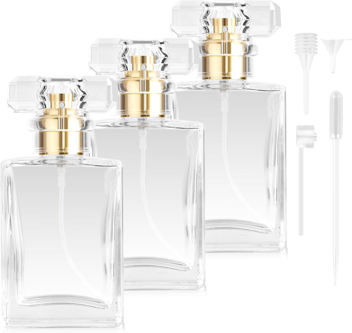 3 stuks navulbare parfumflessen, 30 ml glazen parfumverstuiver, transparante parfumverstuiver, lege parfumflessen met trechter druppeler, parfumdispenser voor dames en heren