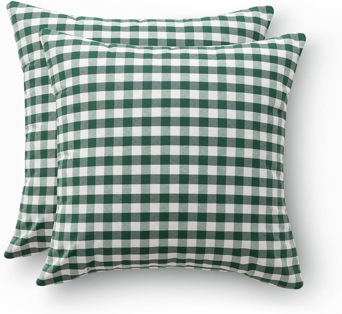 Kussenslopen Vichy geruit, 45 x 45 cm, decoratieve bankkussenovertrekken met ritssluiting, katoen, ademend en zacht, groen