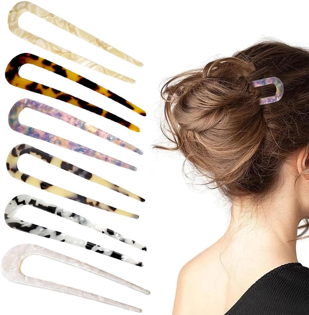 Haarspelden, 6 stuks, dames, knot, haarspelden, U-vorm, haarstok, clip, Franse knot, spelden, voor haaraccessoires, vrouwen, meisjes, herbruikbaar