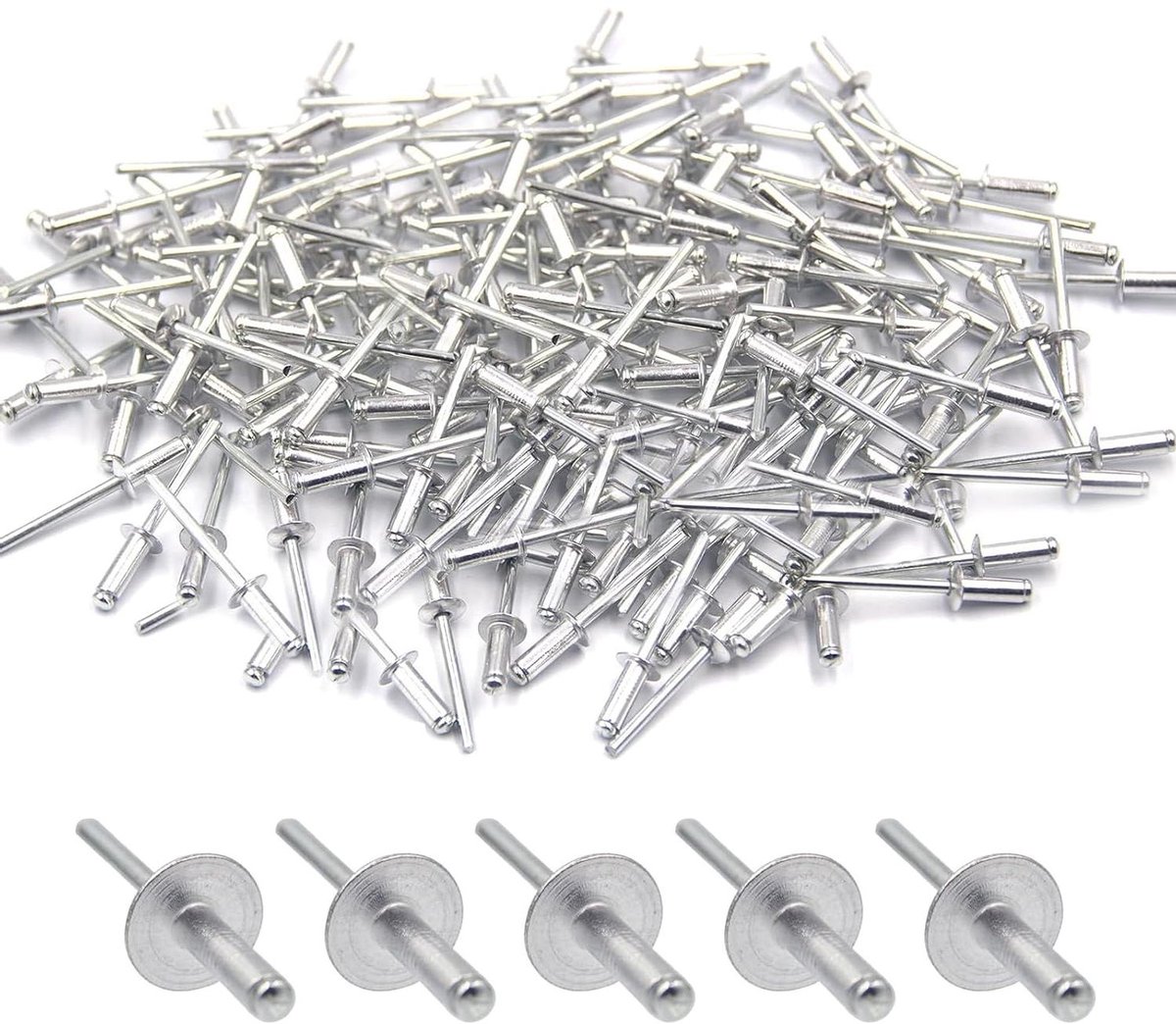 Blindklinknagels Aluminium - Popnagels Set - Metaal Verbindingen - Grote Flens - 48 x 13 mm - Zilver