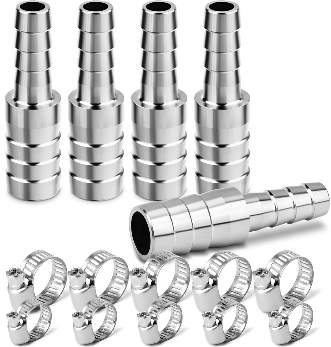 Dailygoods- Slangverbinder 5 Stuks - Roestvrij Staal - Slangstuk 16mm naar 10mm - Slangklemmen - Verloopstuk voor Water/Lucht/Brandstof - Hoogwaardige Kwaliteit - Slangkoppeling