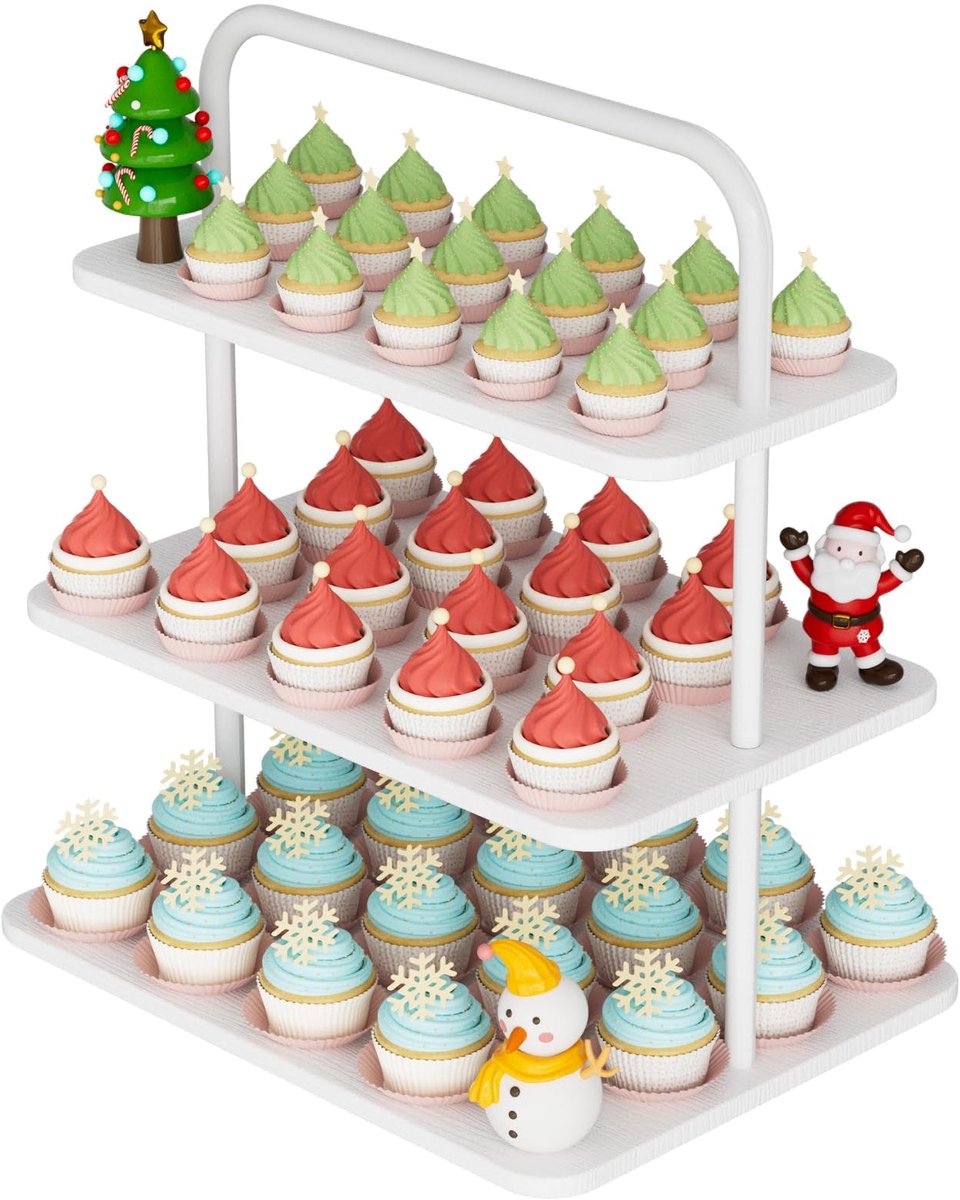Dailygoods- Taartstandaard 3-Tier - Houten Cupcake Etagere - Sterk en Duurzaam - 68 Cupcakes - Rechthoek Display Rack - Maximaal Gewicht 10 kg - Cupcake Standaard