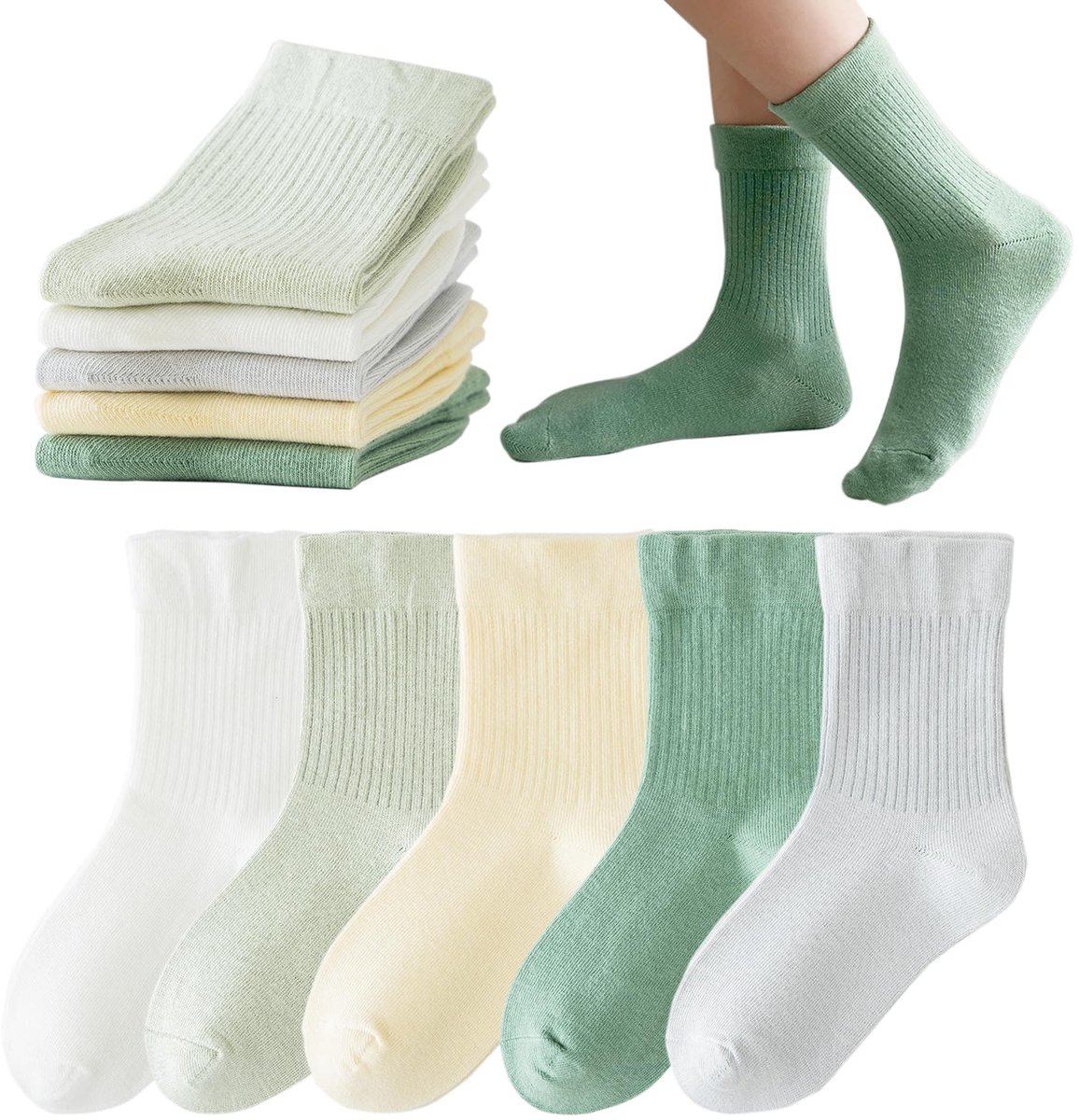 Dailygoods- Peutersokken 5 Paar - Katoenen Sokken - Ademend/Slijtvast - Elastische Bovenkant - Machinewasbaar - Maat S 21-24EU - Kinder Sokken