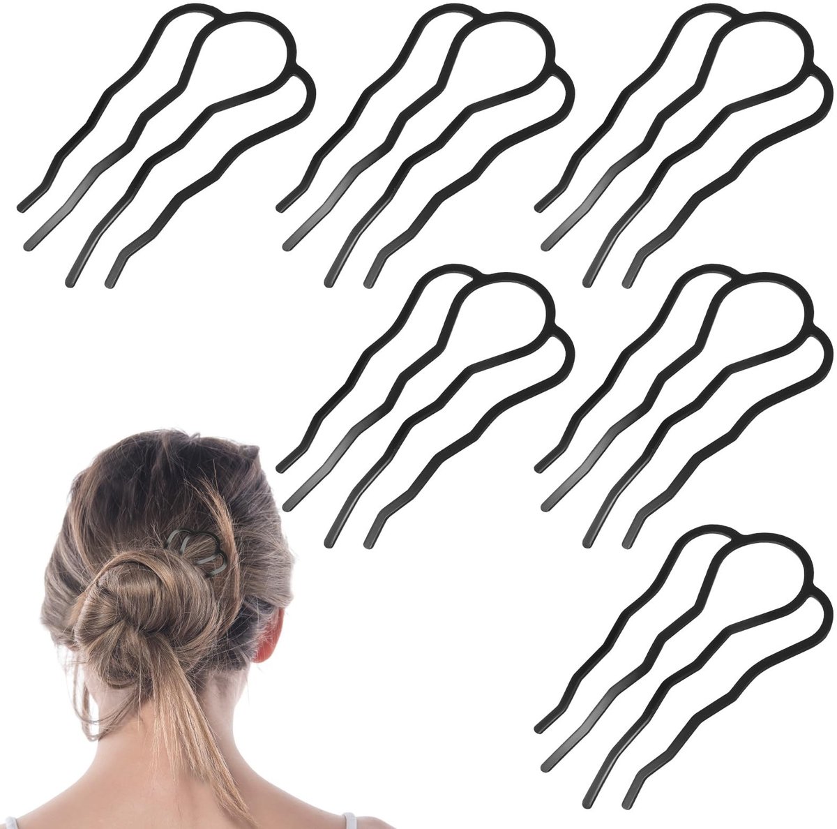 Dailygoods- Haarkam U-vormig - 6 Stuks - Haarspelden - Haarsieraad - Haarvork voor Vrouwen - Materiaal: IJzerlegering - Afmeting: 8,9 x 5 cm - Haarspeld