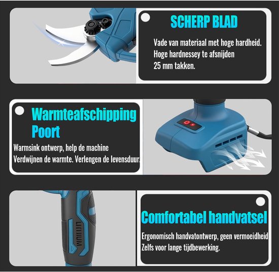 18V accusnoeischaar - borstelloos, 2x 3000mAh accu's, 2 bladen - voor takken en struiken — afbeelding 3