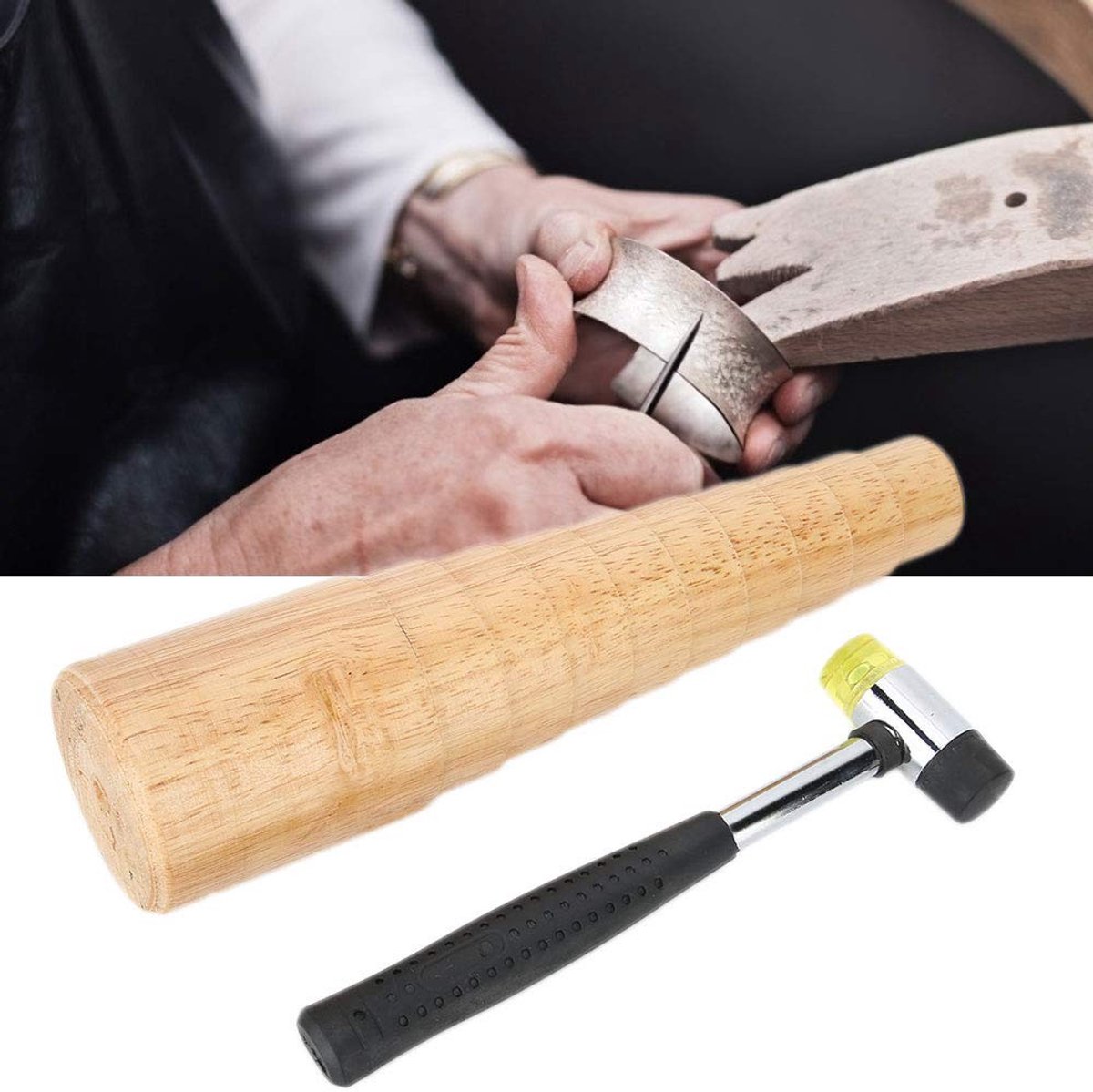 Dailygoods- Sieraden Gereedschap Set - Juweliers Rubber Hamer - Houten Ringdoorn - Ring Afsteller - Maatafsteller - Reparatie Gereedschap - Juweliersgereedschap