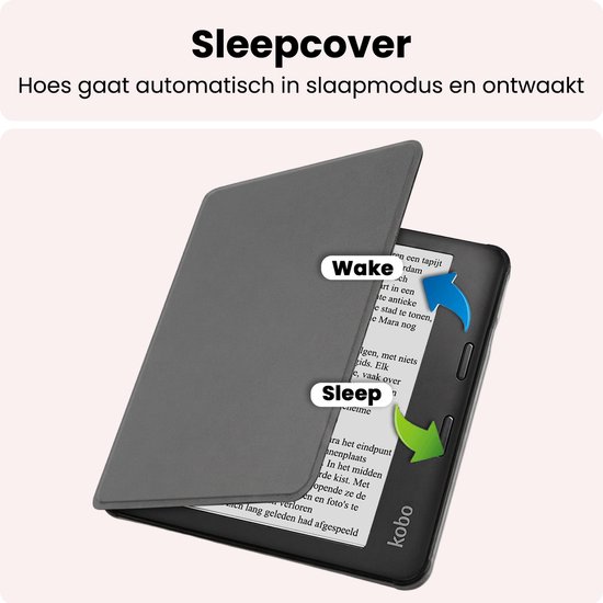 Hoes Geschikt voor Kobo Libra 2 Hoesje Bookcase Cover Book Case Hoes Sleepcover - Grijs — afbeelding 3