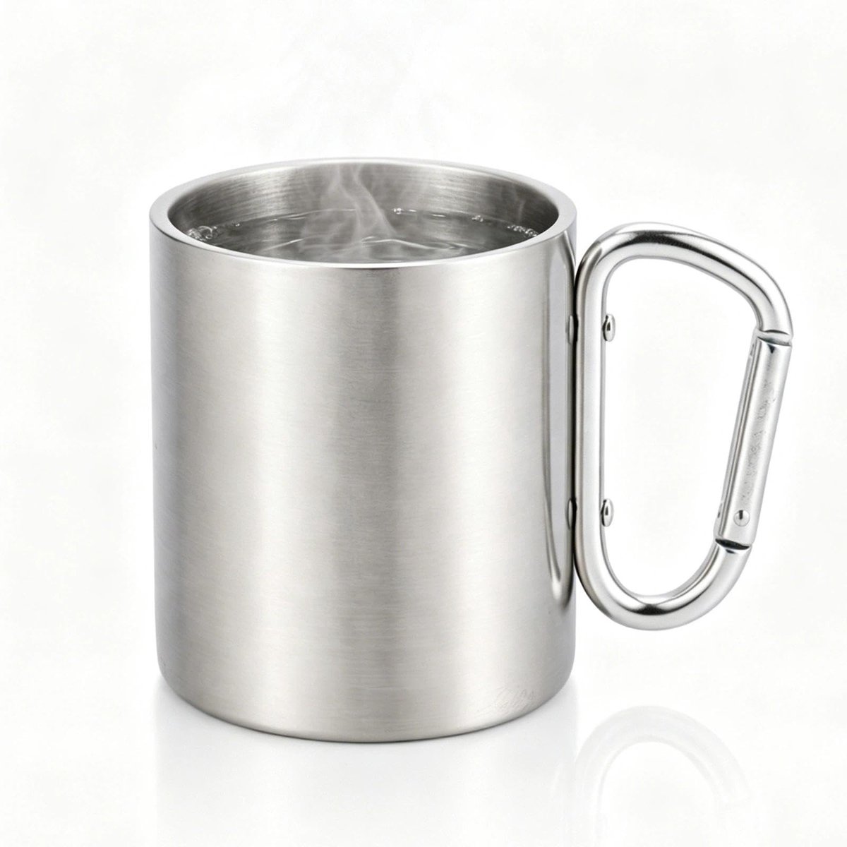 Dailygoods- Campingbeker 300 ml - Dubbellaagse Roestvrij Stalen Beker - Karabijnhaak - Schokbestendig - Eenvoudig te Reinigen - Effectieve Warmte-Isolatie - Drinkbeker
