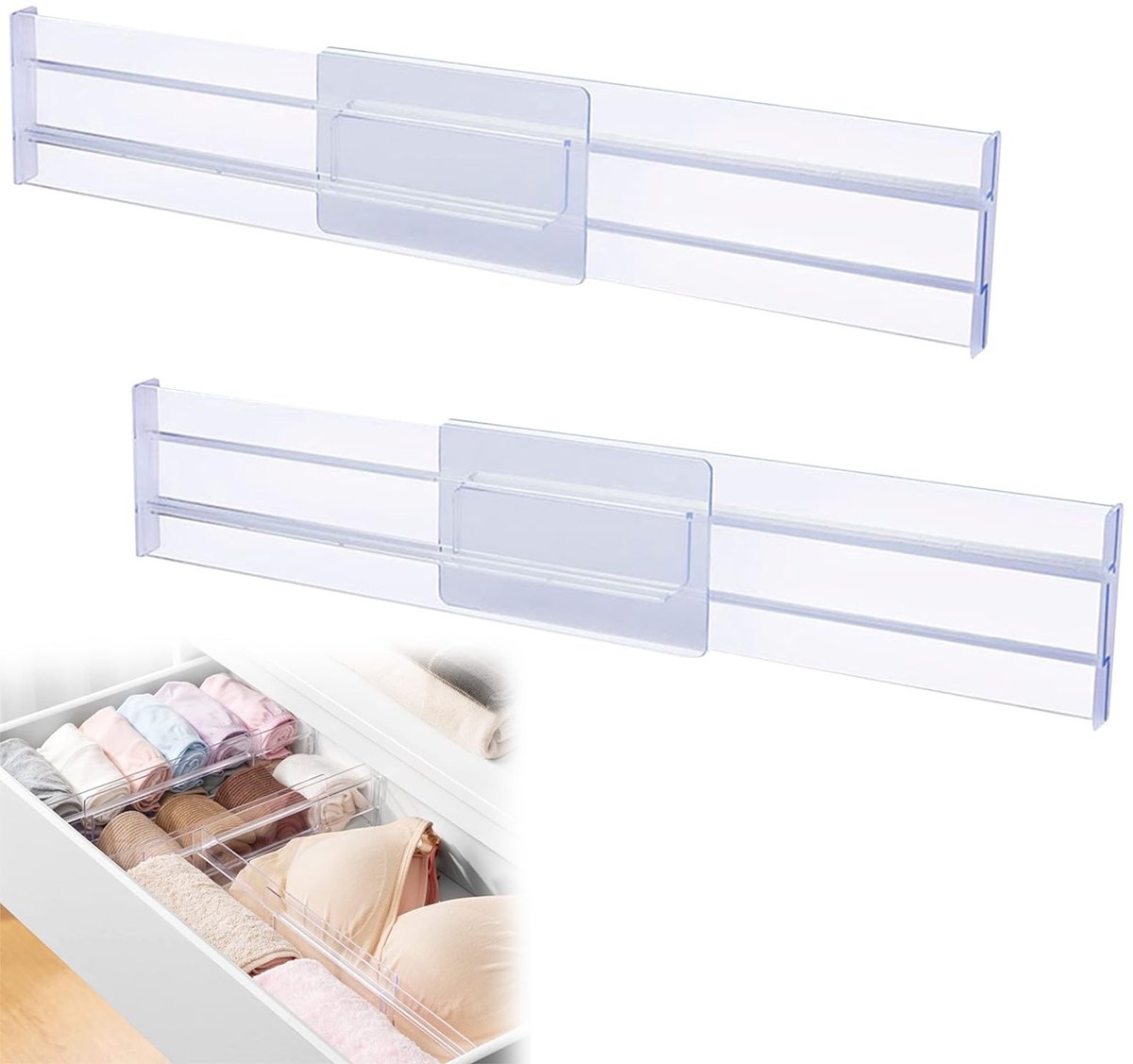 Dailygoods - Helweet Ladeverdelers, verstelbare lade-organizer, ladenscheiders, uitbreidbare dressoirscheiders, geschikt voor keuken, slaapkamer, badkamer, dressoir en kantoorladen, 2 stuks