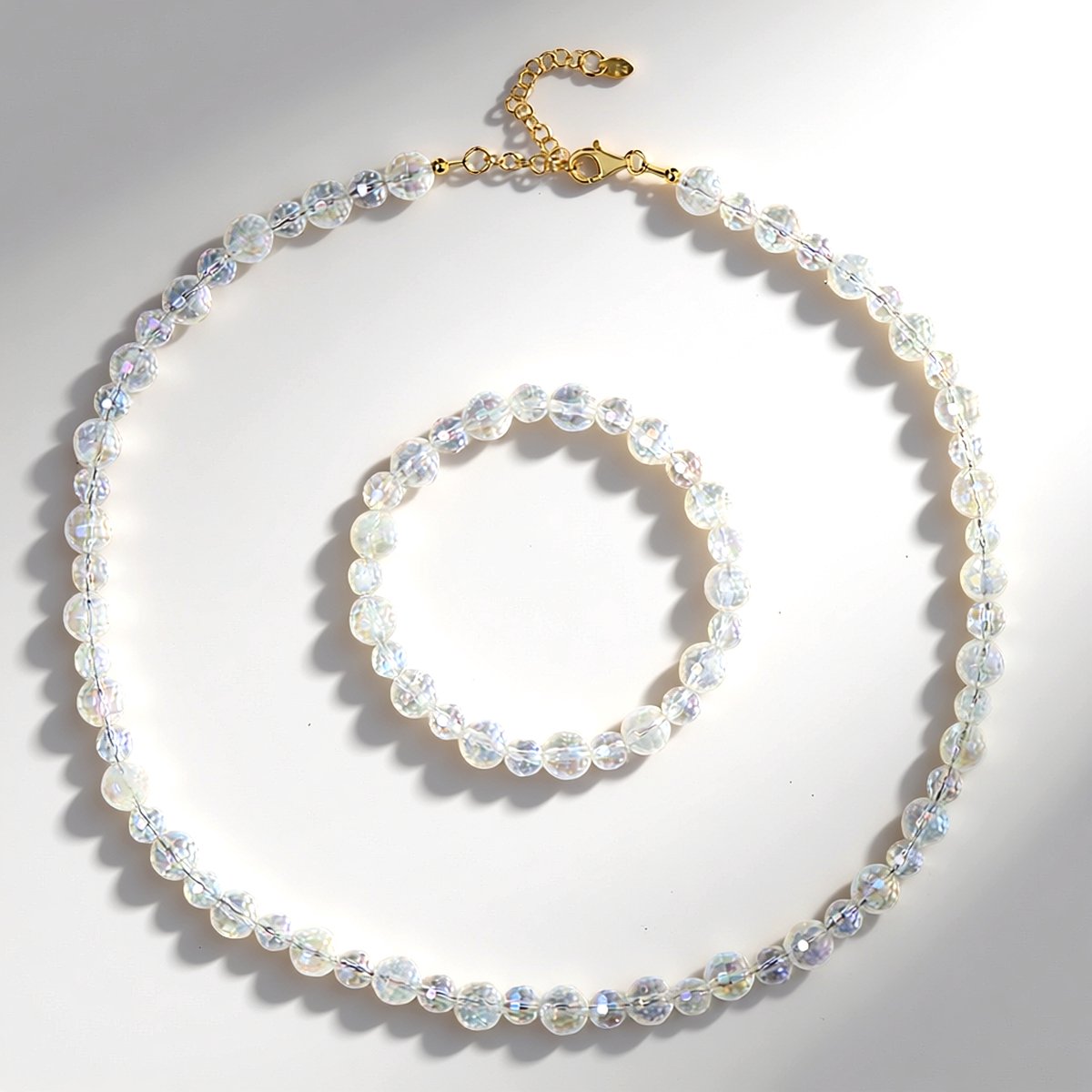 Cavill - Engel Aura Kwarts Set - 925 Sterling Zilver Verguld - 21.48 Ct Braziliaanse Kralen - Verstelbare Ketting & Armband