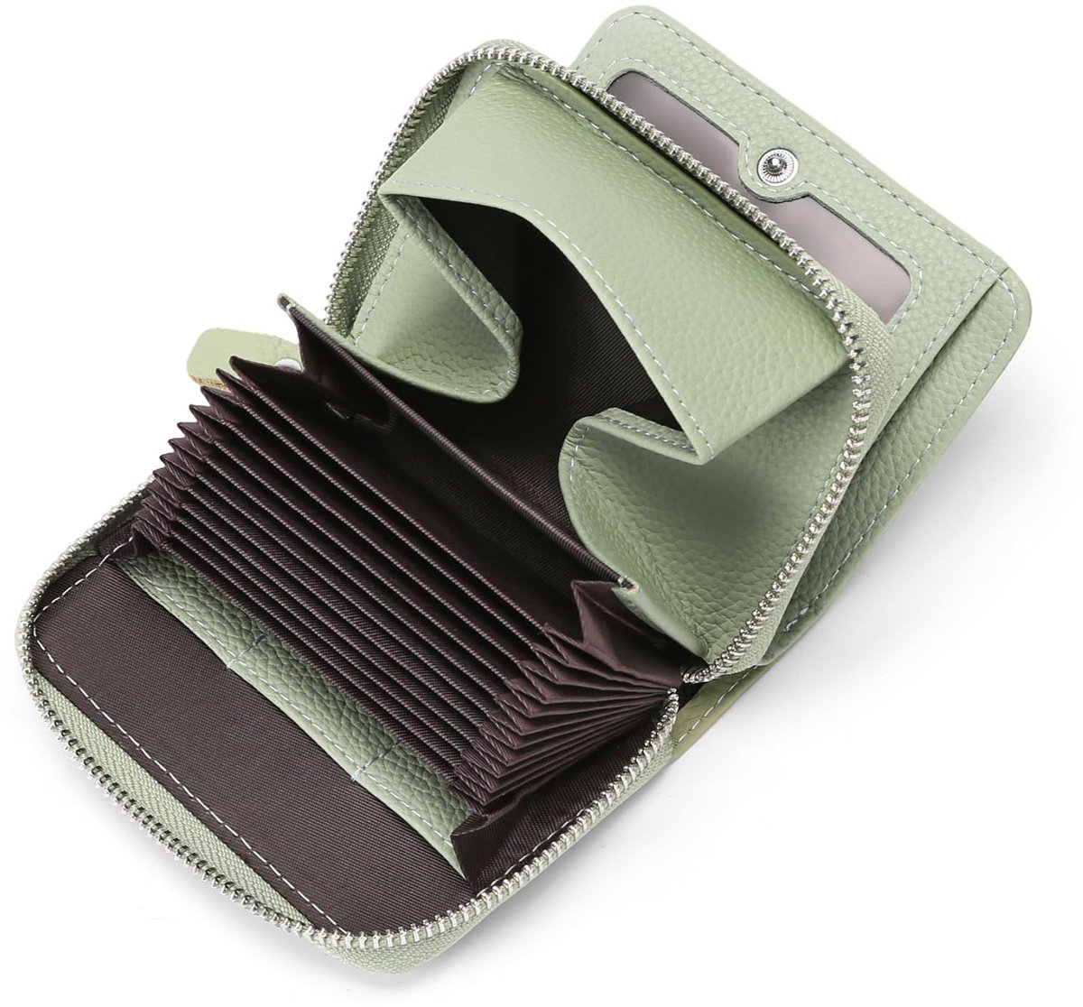 Dailygoods- Portemonnee Dames - Leer - RFID-bescherming - Kaarthouder met Ritssluiting - 16 Kaartvakken - Kleine Portemonnee - Hoge Kwaliteit - Damesportemonnee