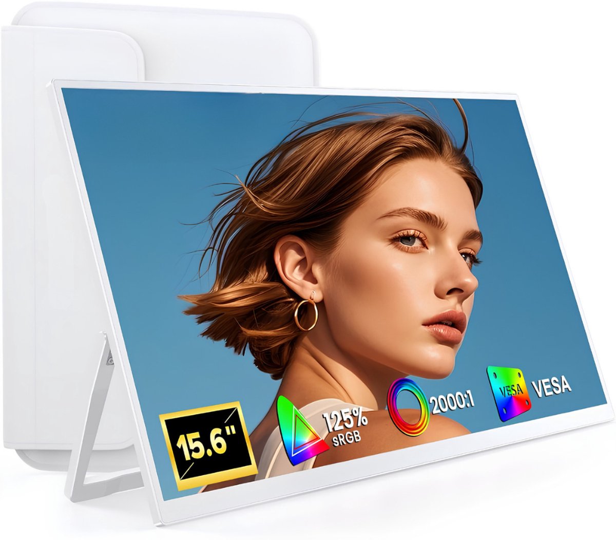 KAD® Portable Monitor - 15.6 Inch - Draagbare Monitor - Draagbaar Scherm - Wit - 35cm x 21cm x 1cm