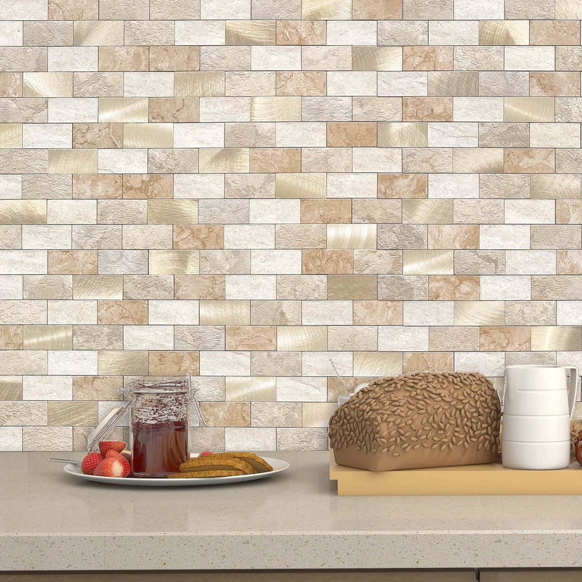 Dailygoods- Zelfklevende Tegels Waterdicht - 3D Baksteen Muurstickers - Keuken Spatwand - Badkamer Mozaïek - Eenvoudig Schoon te Maken - Hittebestendig
