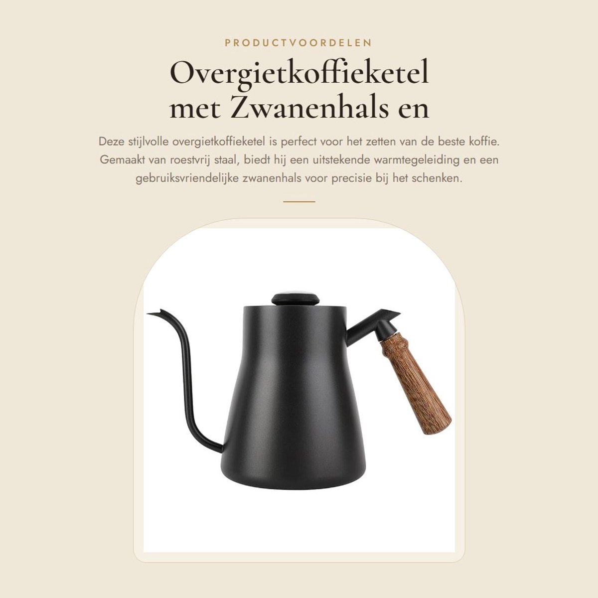 Dailygoods- Koffieketel met Zwanenhals - Roestvrij Staal - Capaciteit 850ml - Inductieketel - Thermometer Optioneel - Afmetingen 11x11x13.5cm - Waterkoker