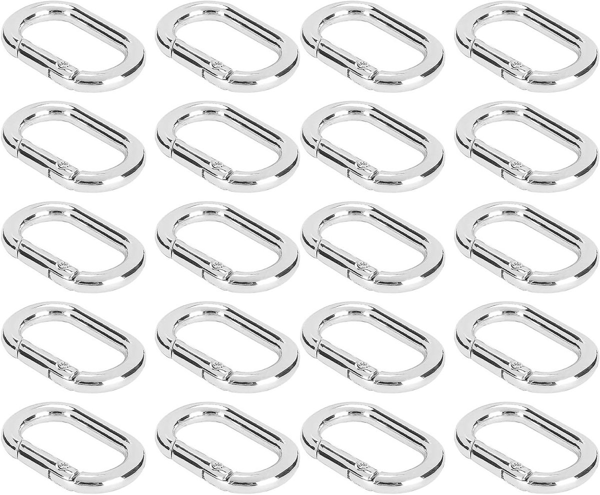 20 Stuks Oval Spring Buckles - Carabiner Sleutelhanger Clips van Legering voor Tassen, Portemonnees en Riemen (Zilver)