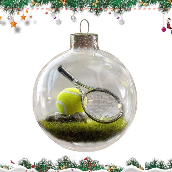 Kerstbal Ornamenten - Mini Ballen - Feestelijke Decoratie - Sportscène Ontwerp - 8 cm - Tennis