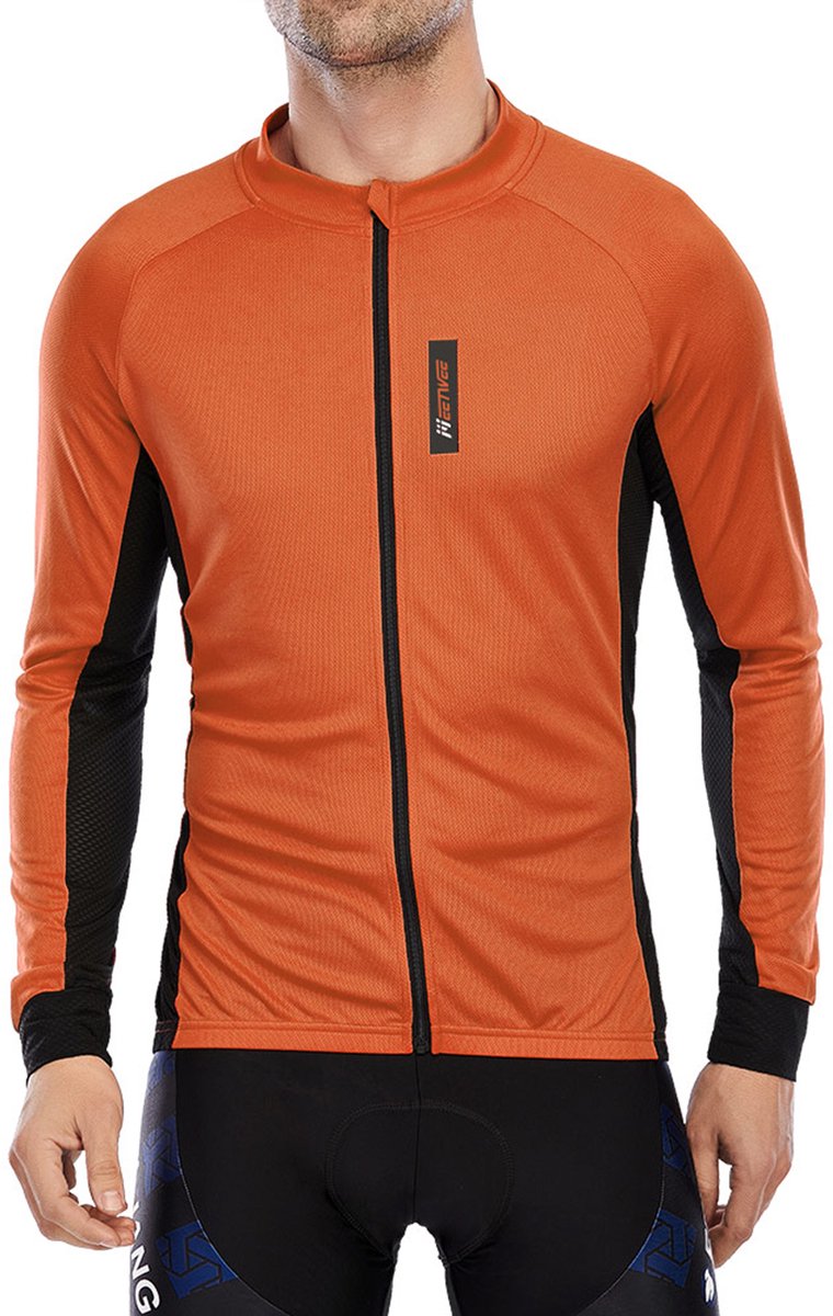 MEETYOO Fietsshirt Heren, Lange Mouw Fietstop voor Mannen, Ademend, voor Lange Afstand Fietsen, Volledige Ritssluiting, met Achterzakken -Oranje XXXL