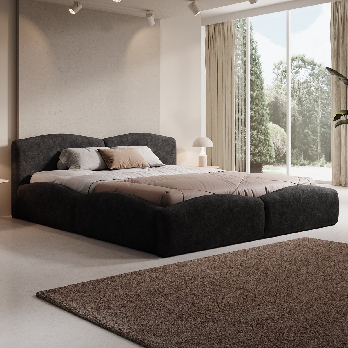Meubella - Kamfer - Tweepersoonsbed - Stof zwart - 180x200 cm