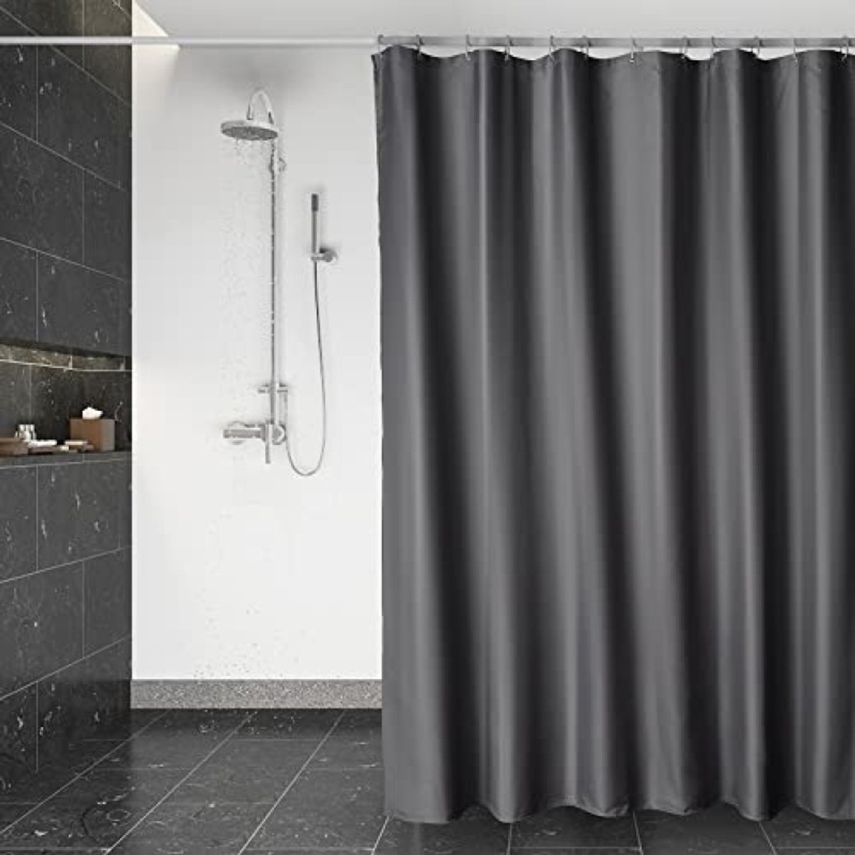 Nazik Living Douchegordijn, waterdicht, wasbaar, sneldrogend, polyester, met 12 roestvrijstalen ringen, transparant, donkergrijs, 180 x 200 cm