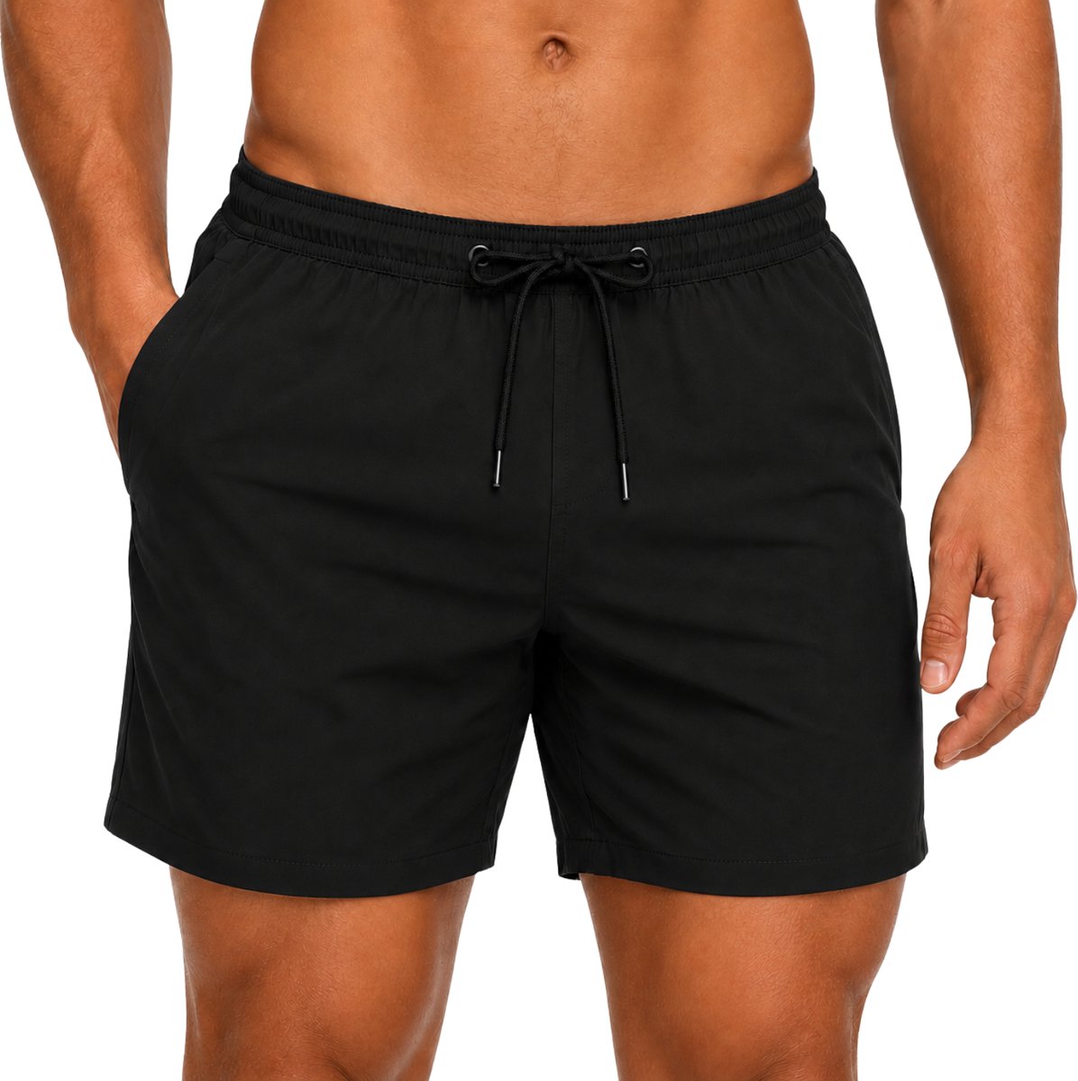 Zwembroek - Zwart - Maat L - Sneldrogende Zwemshort - Elastische Tailleband met Trekkoord - Mesh Binnenvoering - Lichtgewicht Strandshort & Beachwear