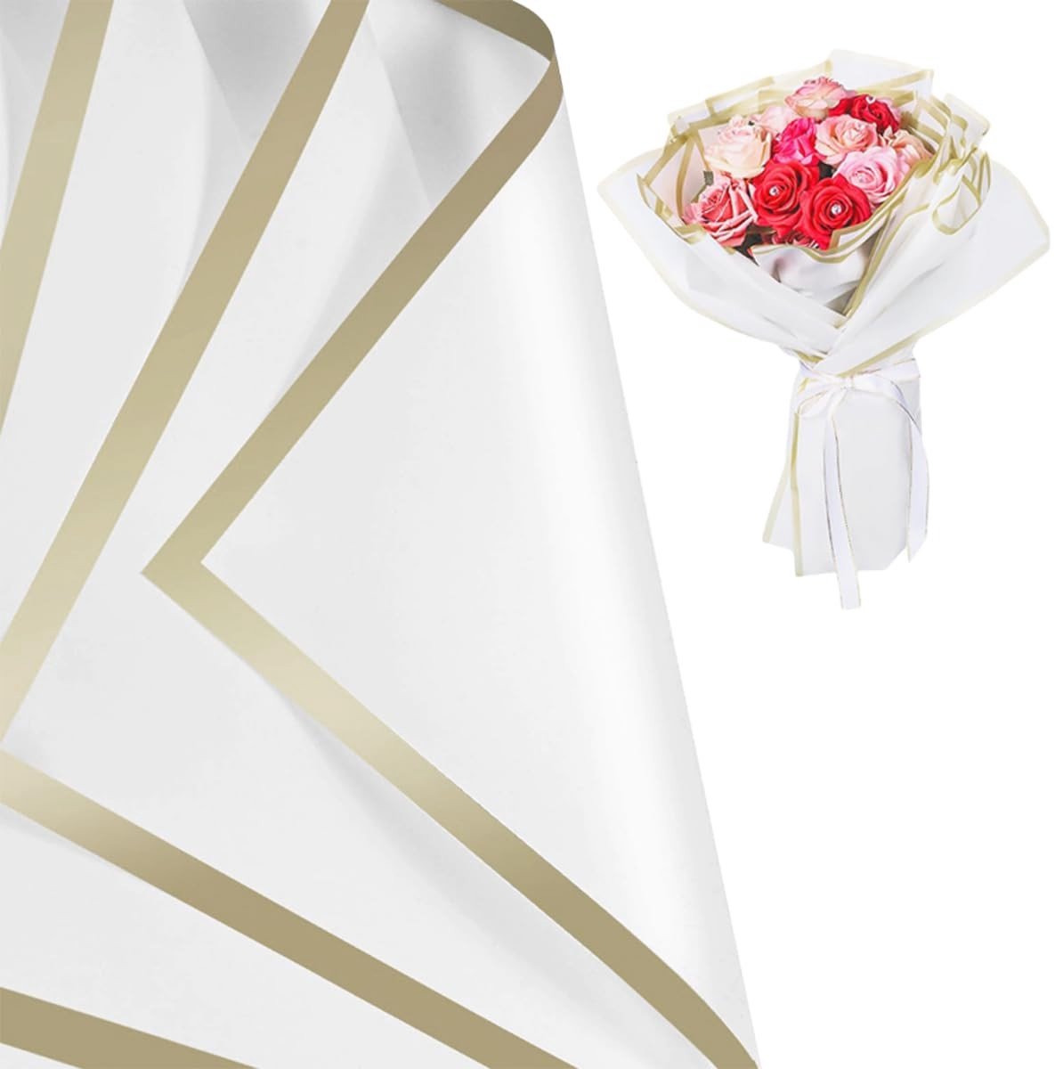Dailygoods- Bloemenpapier Voordeelverpakking 20 Vellen - Waterdicht - Scheurvast - Goudrand - Bloemstuk Cadeaupapier - Elegant Design