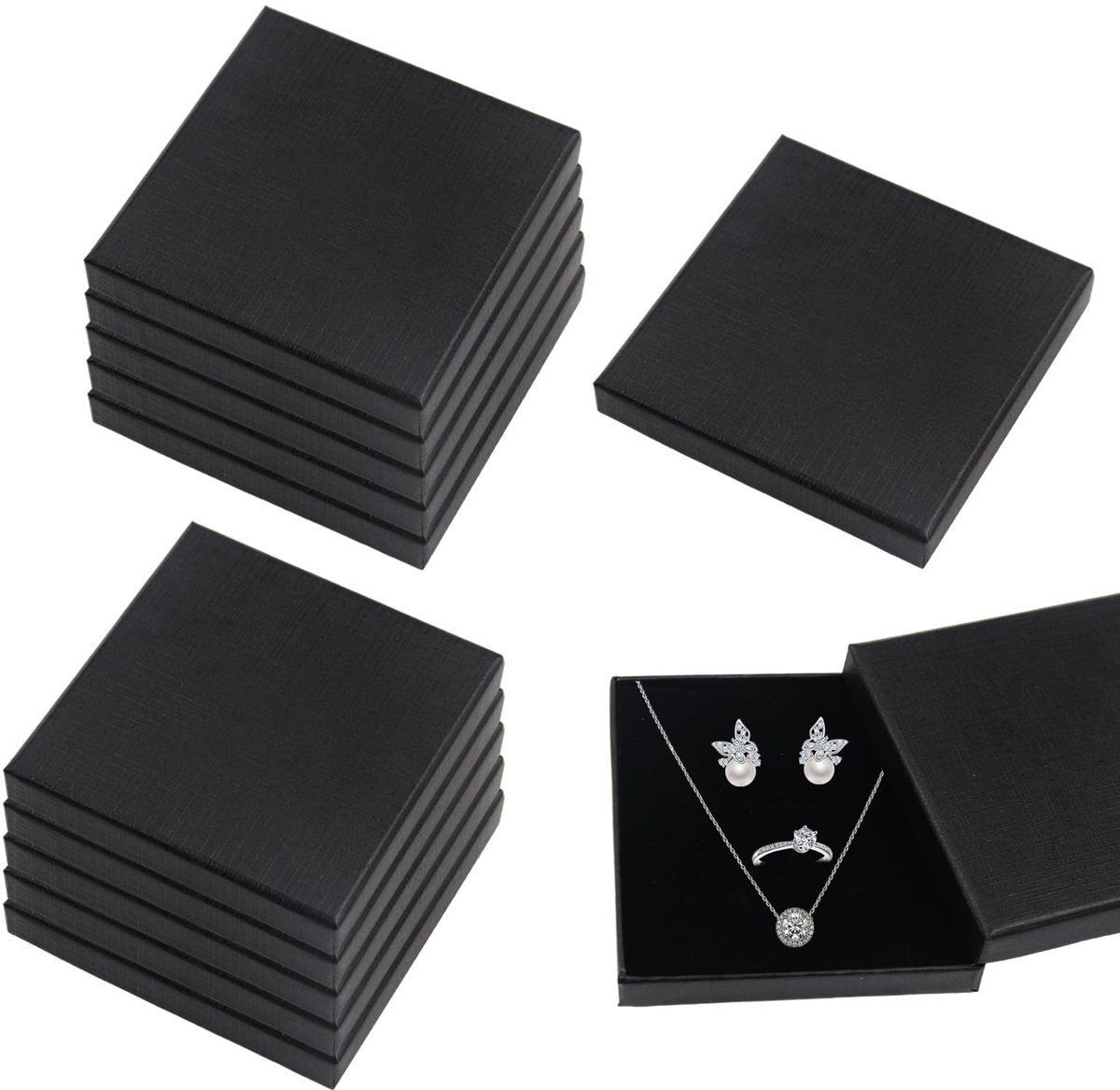 Dailygoods- Sieradenkistje 12 stuks - Zwart - Schuimkussen - Vierkante sieradenopslag - 9 x 9 x 1,5 cm - Geschikt voor oorbellen/halskettingen/armbanden - Sieradenbox