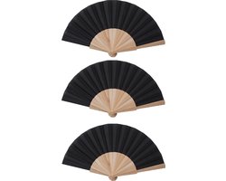 Lupine - Handwaaier - Set van 3 - Zwart - Hout & Polyester - Waaier 41 x 22 cm