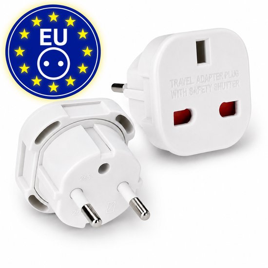 DEGG® - 2x Reisstekker UK naar EU - Set van 2 Travel Adapters - Britse Stekker naar Europese Stopcontact - Compact & Veilig voor Reizen - Wit