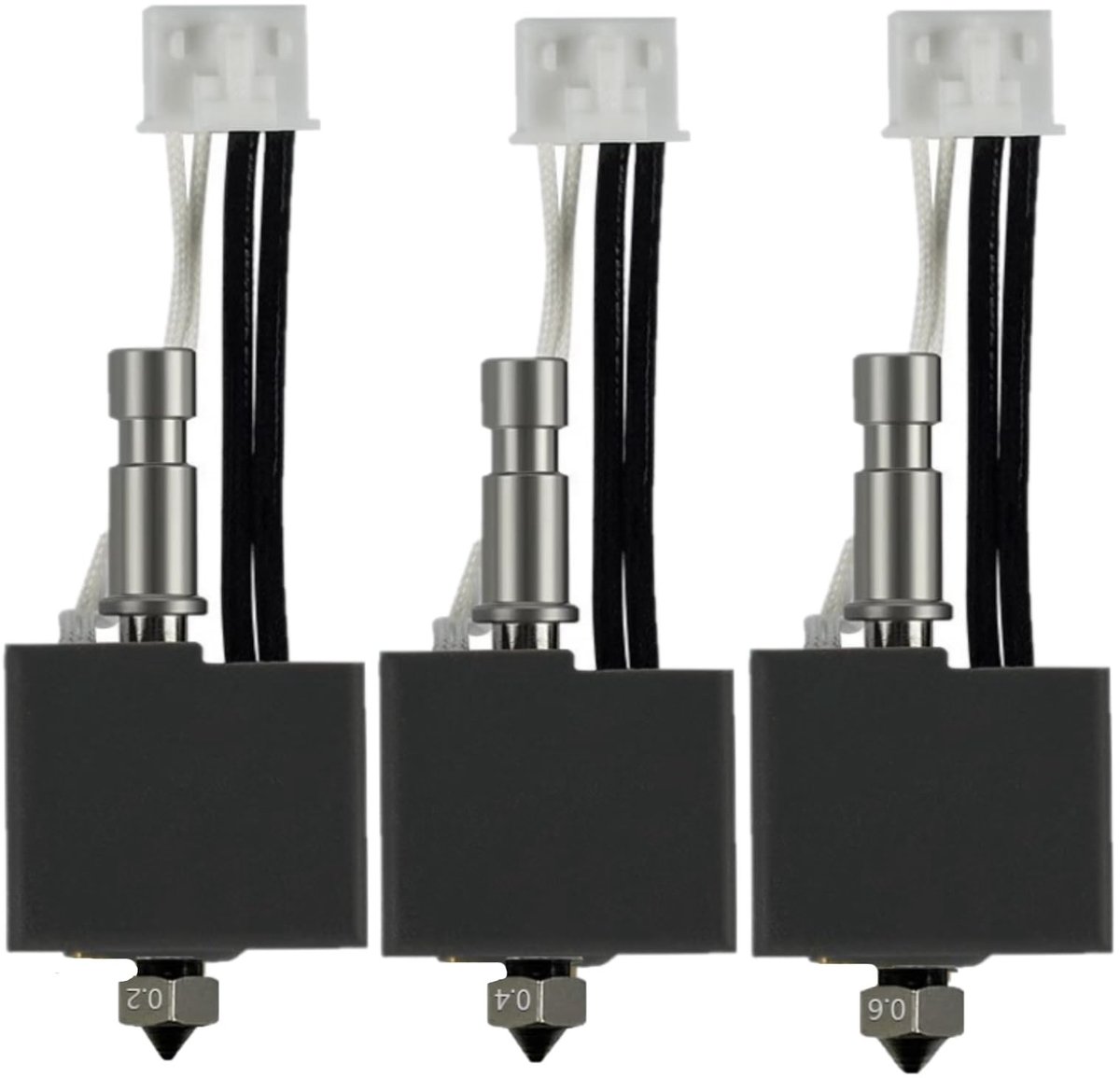 Dailygoods- Hotend 3-pack - 0,2 mm/0,4 mm/0,6 mm - Messing Mondstuk - Verwarmingsblok - Thermistor - Hittebestendig Aluminium/Roestvrij Staal - 3D-printer Nozzle
