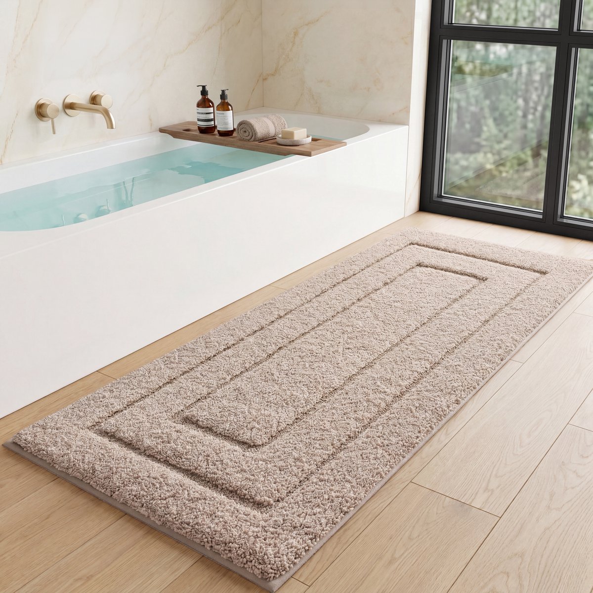MAESON Badmat 60x150 cm - Antislip & Waterbestendig - Douchemat voor Badkamer - Groot - Beige - Geschikt voor Douche & Bad