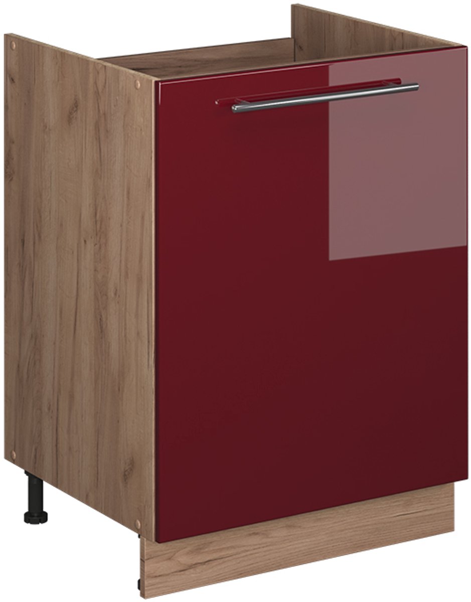 Vicco Wastafelkast Fame-Line, Bordeauxrode hoogglans/Goudkleurig Eiken, 60 cm