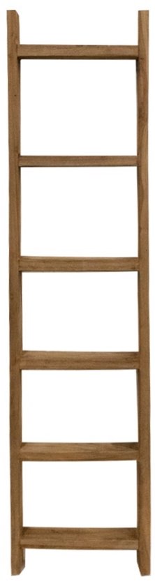 Een rechte ladder van hout met vijf treden, 180 cm hoog.
