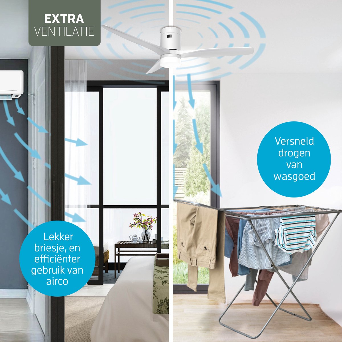 Varin® Smart Ventilator met LED verlichting - Wit - Tuya Wifi - LED 18W CCT - Lange bladen - Ø 132cm - 6 snelheden - Super stil 20dB - Met afstandsbediening en gratis app - Ventilatorkachel - Ventilatoren plafond - Verkoeling en verwarming — afbeelding 4