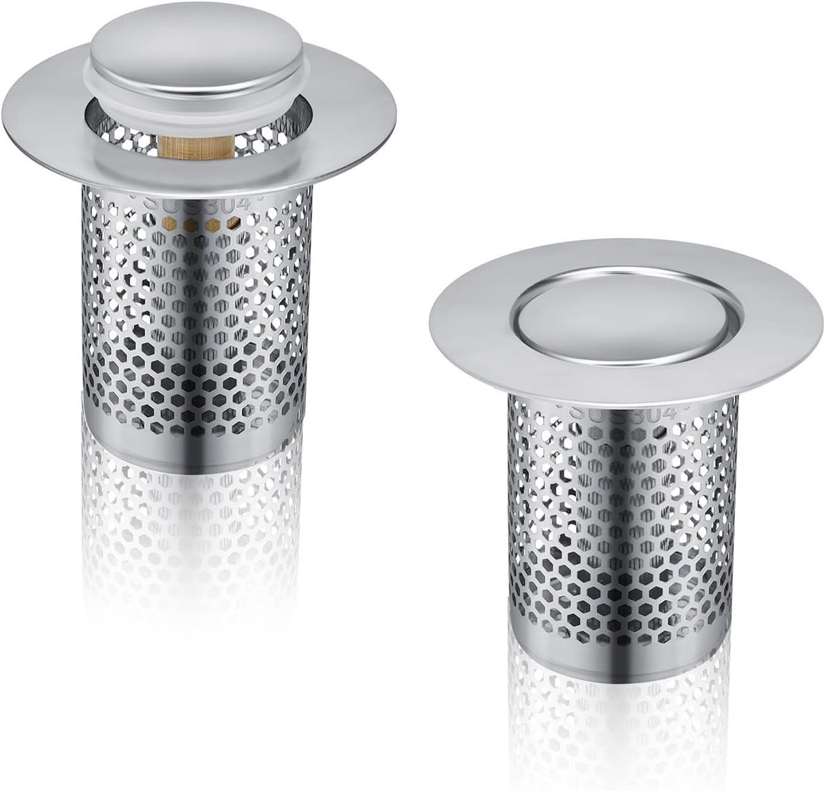 Set van 2 Ronde Afvoerfilters van RVS, Antikalk Ontwerp voor Haar en Voedselresten, Ideaal voor Keuken en Badkamer