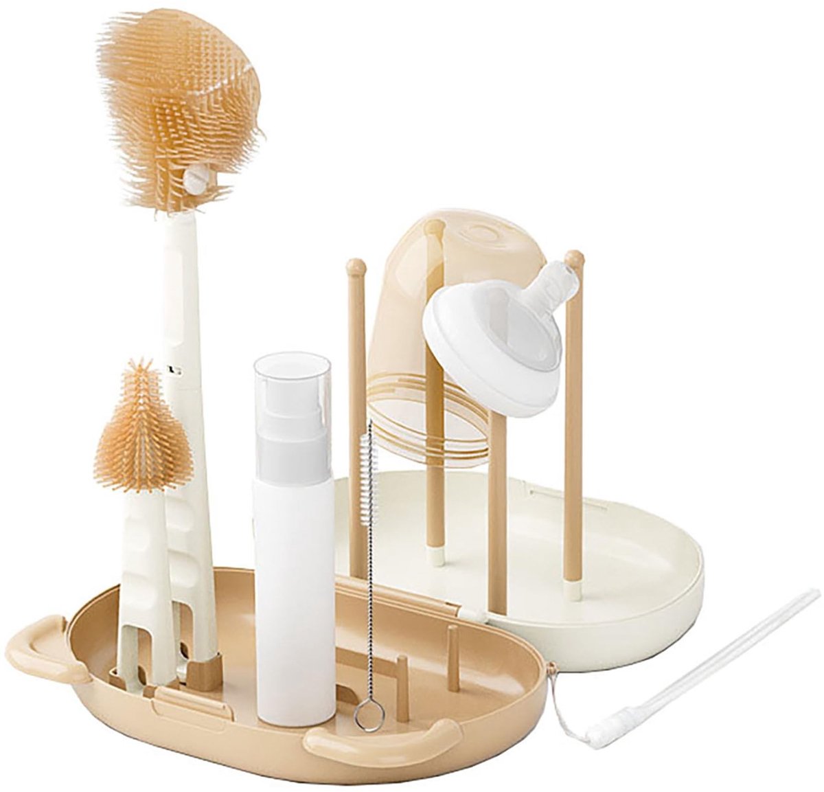 Dailygoods- Flessenborstelset 100% BPA-vrij - Fopspeenborstel - Rietborstel - Afdruiprek - Opbergdoos - Veilig voedselveilig materiaal - Babyflessenborstel