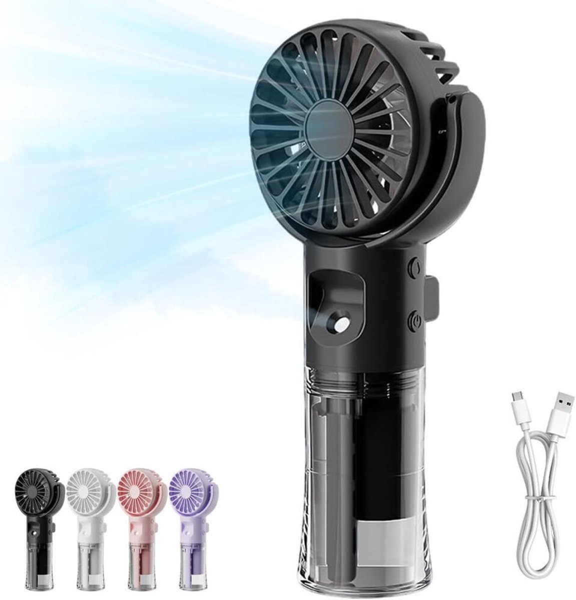 Ventilator Met Waternevel - Handventilator - 4 Standen - Mist Ventilator - Oplaadbaar - Stille - Draagbare Mini Ventilator - Tafelventilator - Water - Waaier - Mini Airco - Draadloze Ventilator - Aircooler - Luchtbevochtiger - Zwart