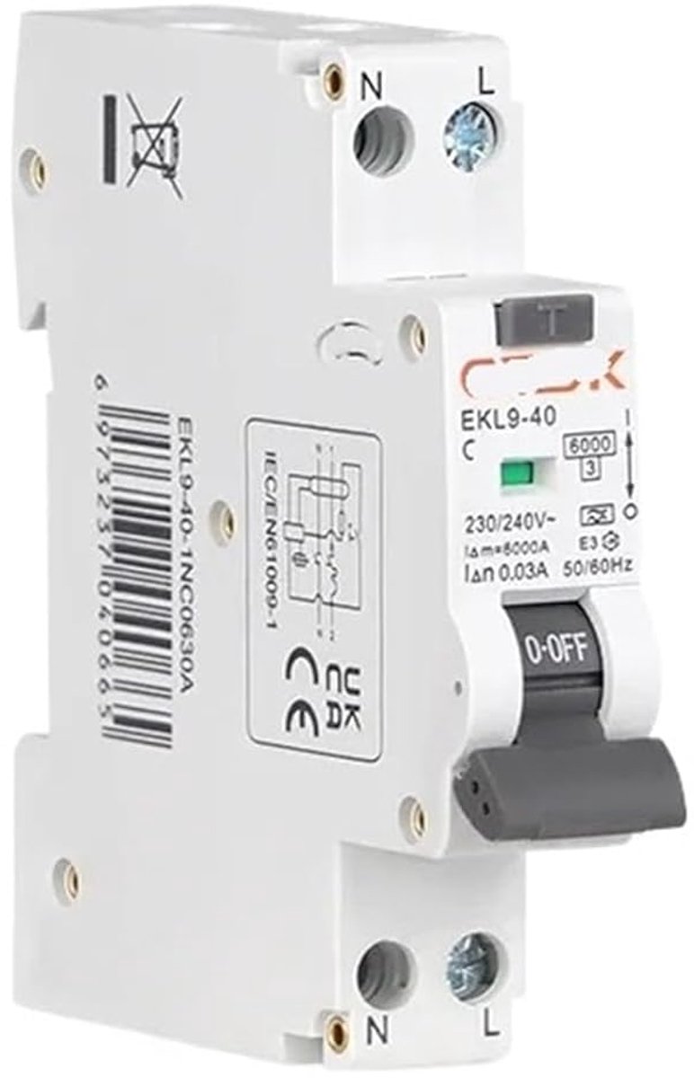 Aardlekautomaat - Stroomonderbreker - Veilige stroom - 30mA lekbeveiliging - 6KA 1P+N - Grijs
