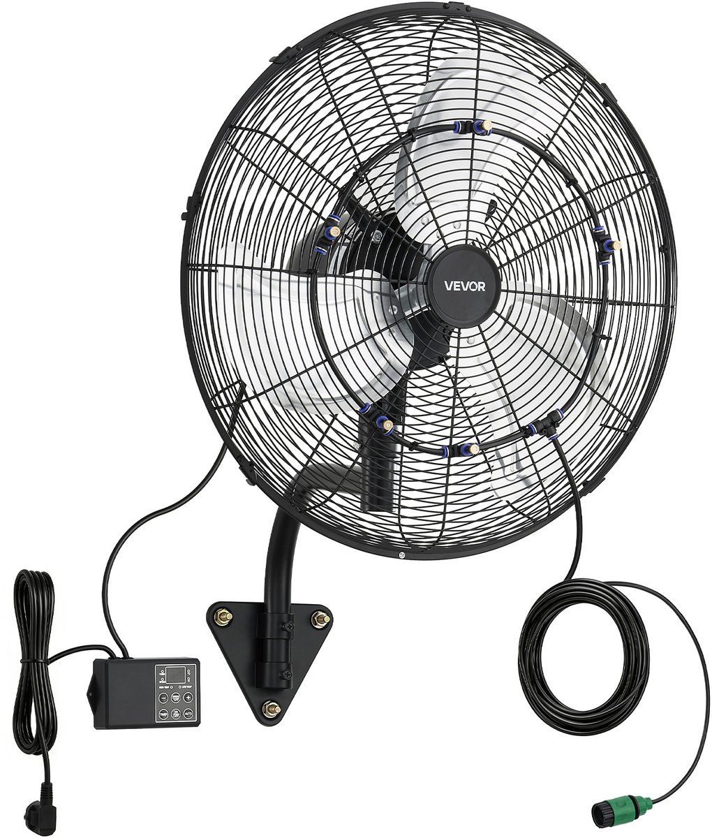 VEVOR 95W Industriële Wandventilator 56 cm, 7 m/s Oscillerende Wandventilator met Afstandsbediening, Vernevelingsfunctie & 18-uurs Timer, Commerciële Industriële Ventilator IP44 Waterdicht voor Werkplaats, Garage, Magazijn, Zwart