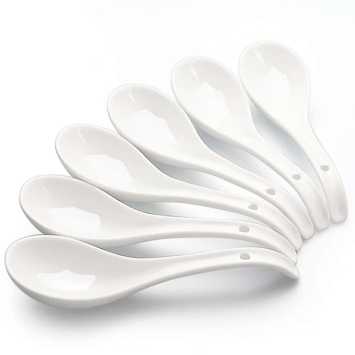 Dailygoods- Soeplepels Set van 6 - Keramisch - 17,15 cm - Diep - Geschikt voor Ramen/Noedels - Gezond en Veilig Gebruik - Lepels