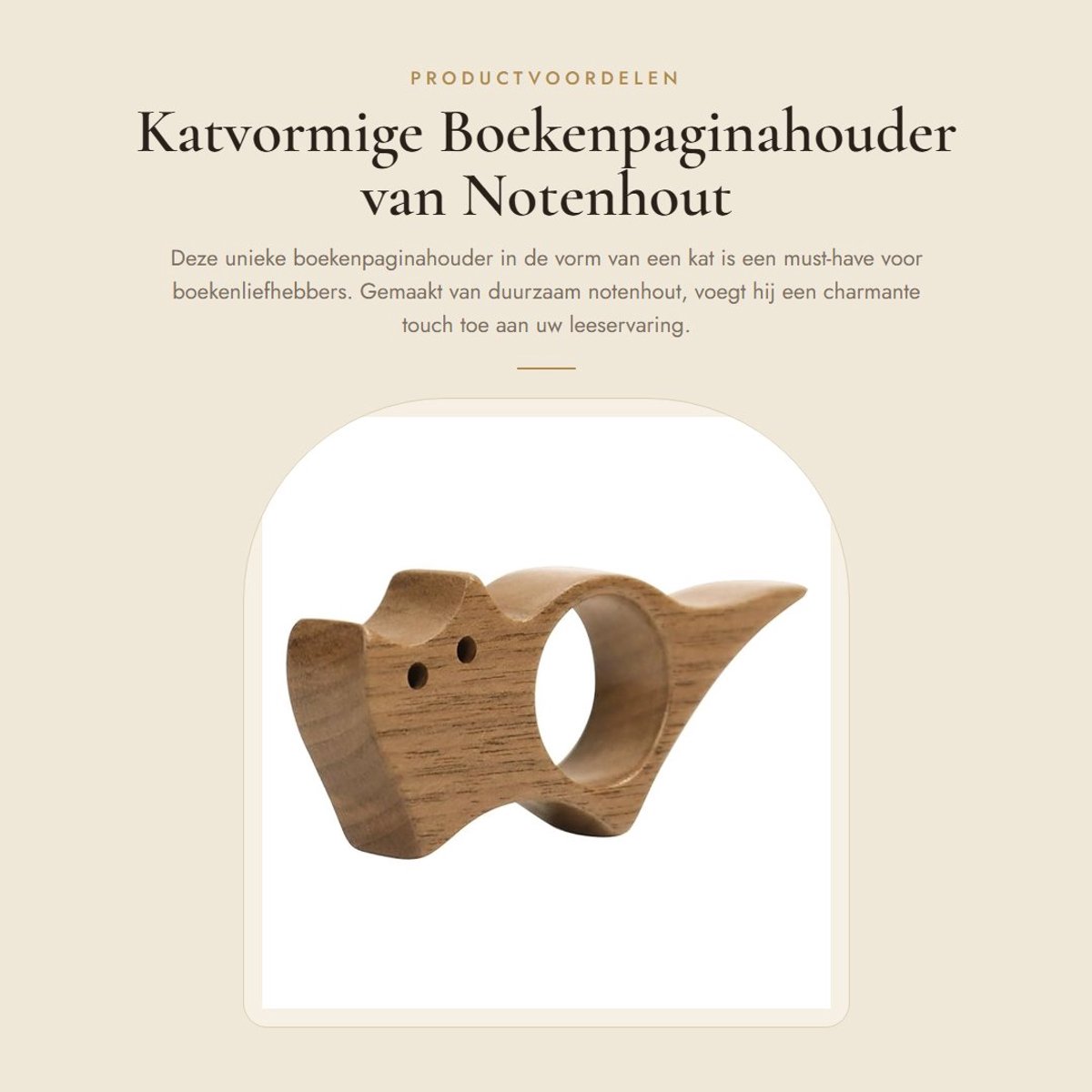 Dailygoods- Boekenpaginahouder Katvormig - Duurzaam Hout - Ergonomisch Ontwerp - Leesaccessoire - Unieke Natuurlijke Textuur - Afmetingen 7,4 x 3,3 x 1,3 cm - Boekensteun