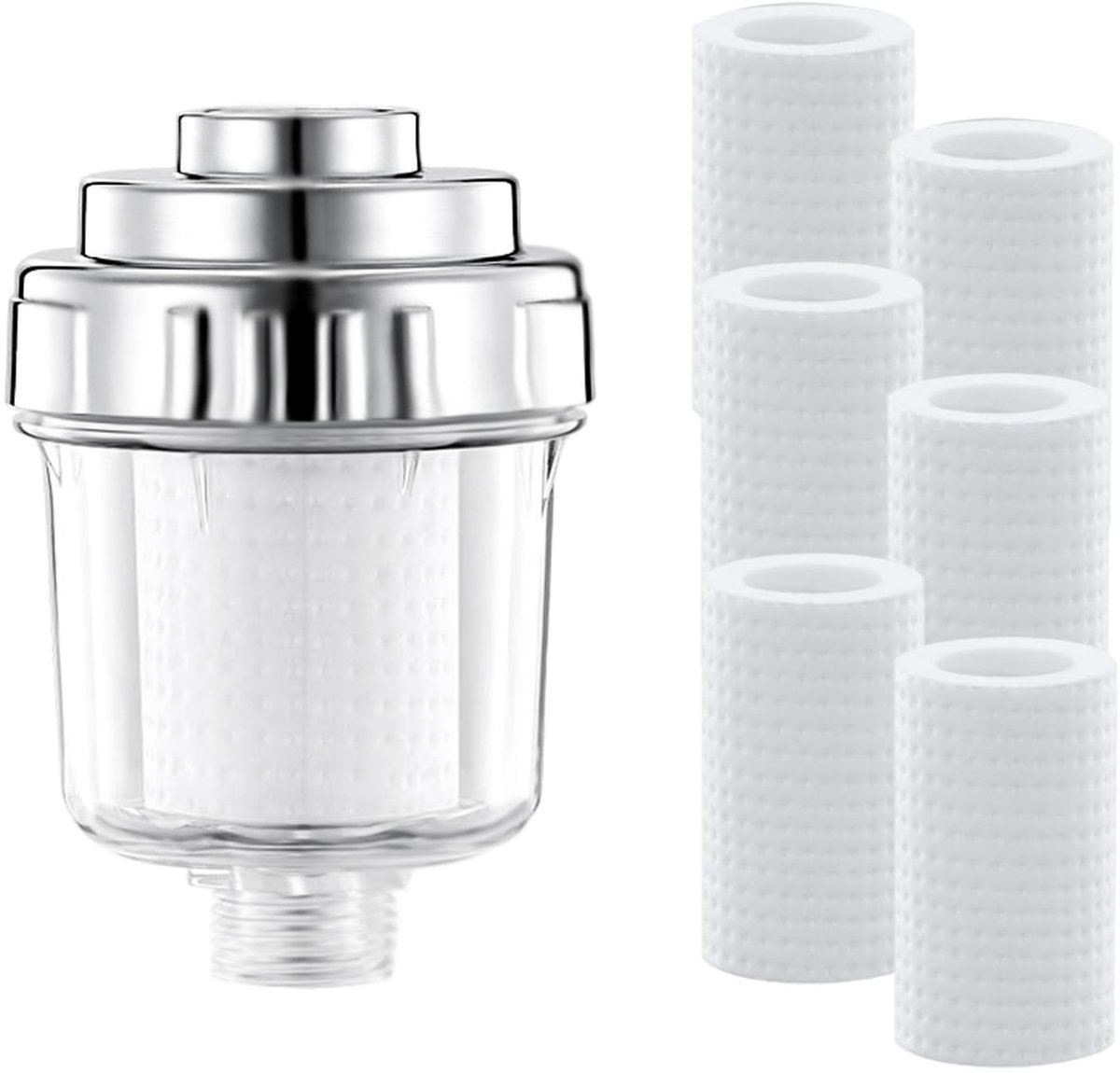 Dailygoods- Douchewaterfilter met 6 verwisselbare filterelementen - Douchefilter - Kalkfilter - Universeel - Gezond water - Afmetingen 17,5 x 11,5 x 9,5 cm
