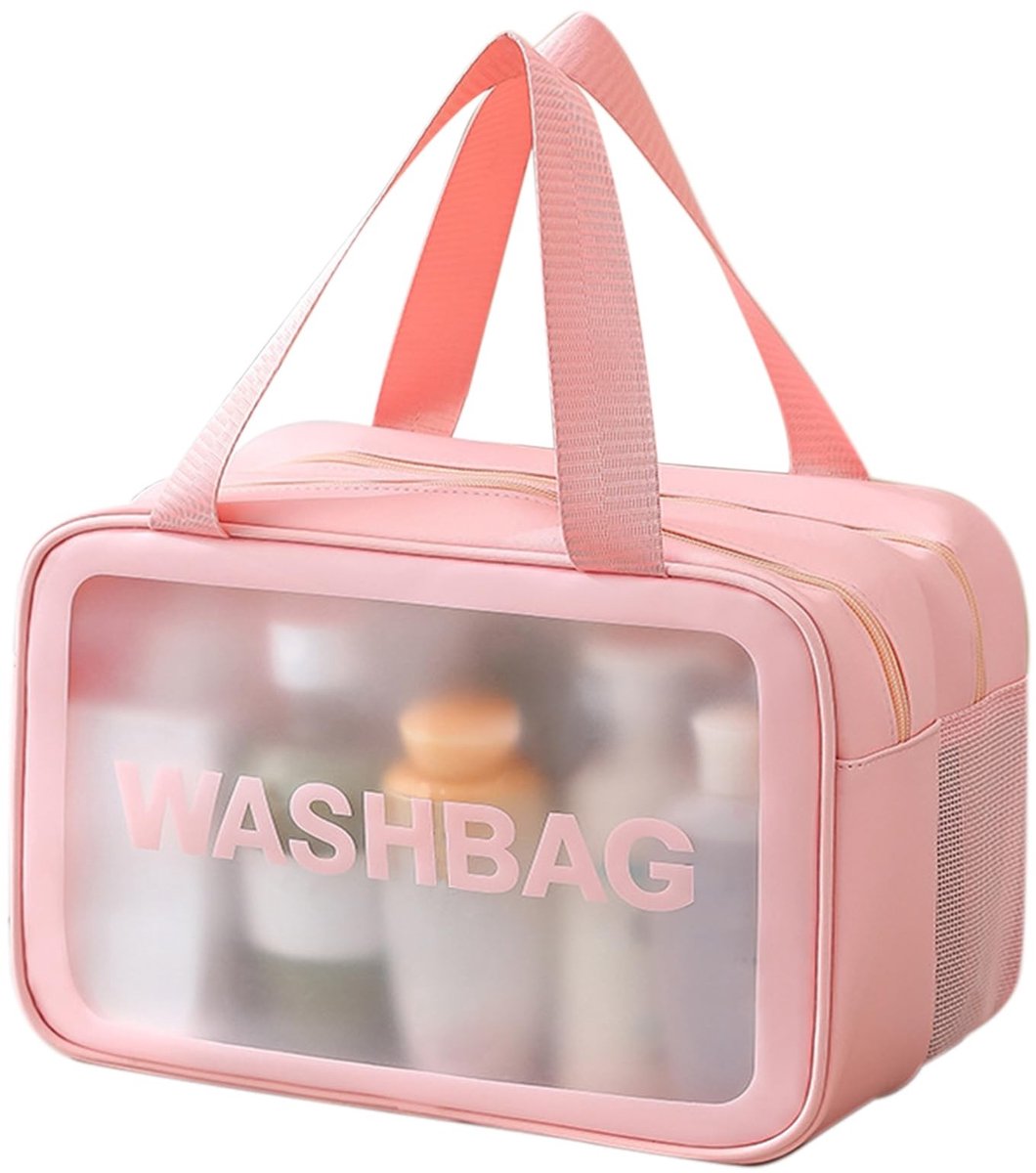 Dailygoods- Reiswaszak met dubbel vak - Transparante Toilettas - Draagbare Douchetas - Waterdichte Opbergtas - 30 x 20 x 2 cm - Ideaal voor onderweg