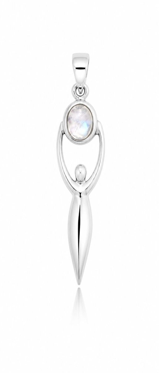 SilverGems Godin van de Aarde, Gaia, zilveren hanger met Regenboog maansteen edelsteen
