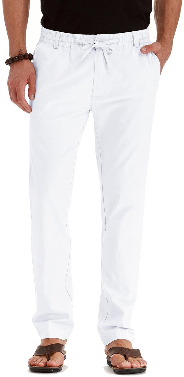 Dailygoods- Linnen Broek Heren - Casual Zomerbroek - Elastische Tailleband met Trekkoord - Losse Pasvorm - Twee Zijzakken - Ideaal voor Strand