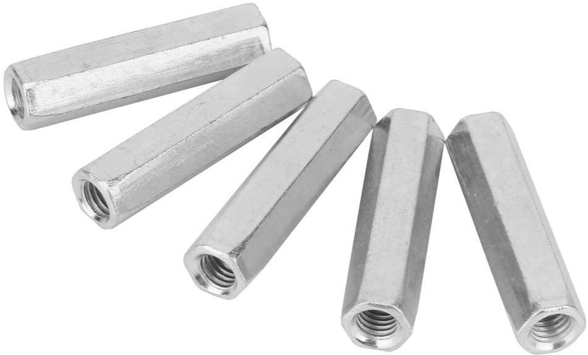 Dailygoods- Zeskantmoer M8 x 50 - 5 Stuks - Koolstofstaal - Gegalvaniseerd - Bevestigingsmiddelen - Corrosiebestendig