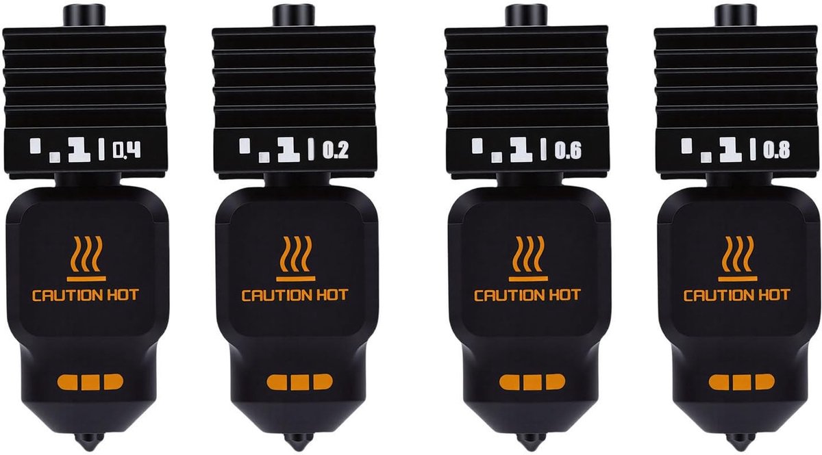 Dailygoods- Nozzles Set 4 Stuks - 0,2/0,4/0,6/0,8mm - Siliconen Mouwen - Gehard Staal - Hittebestendig - Voor P2S/H2D/H2S/H2C 3D Printers - 3D-printerkop
