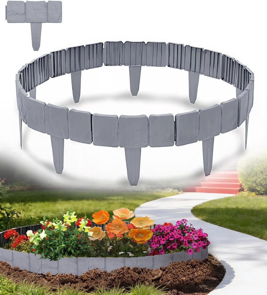 Dailygoods- Gazonrand kunststof 5 m - 20 stuks - eenvoudig te monteren - decoratief bloembed - borderrand - gazonrand flexibel - Tuinrand